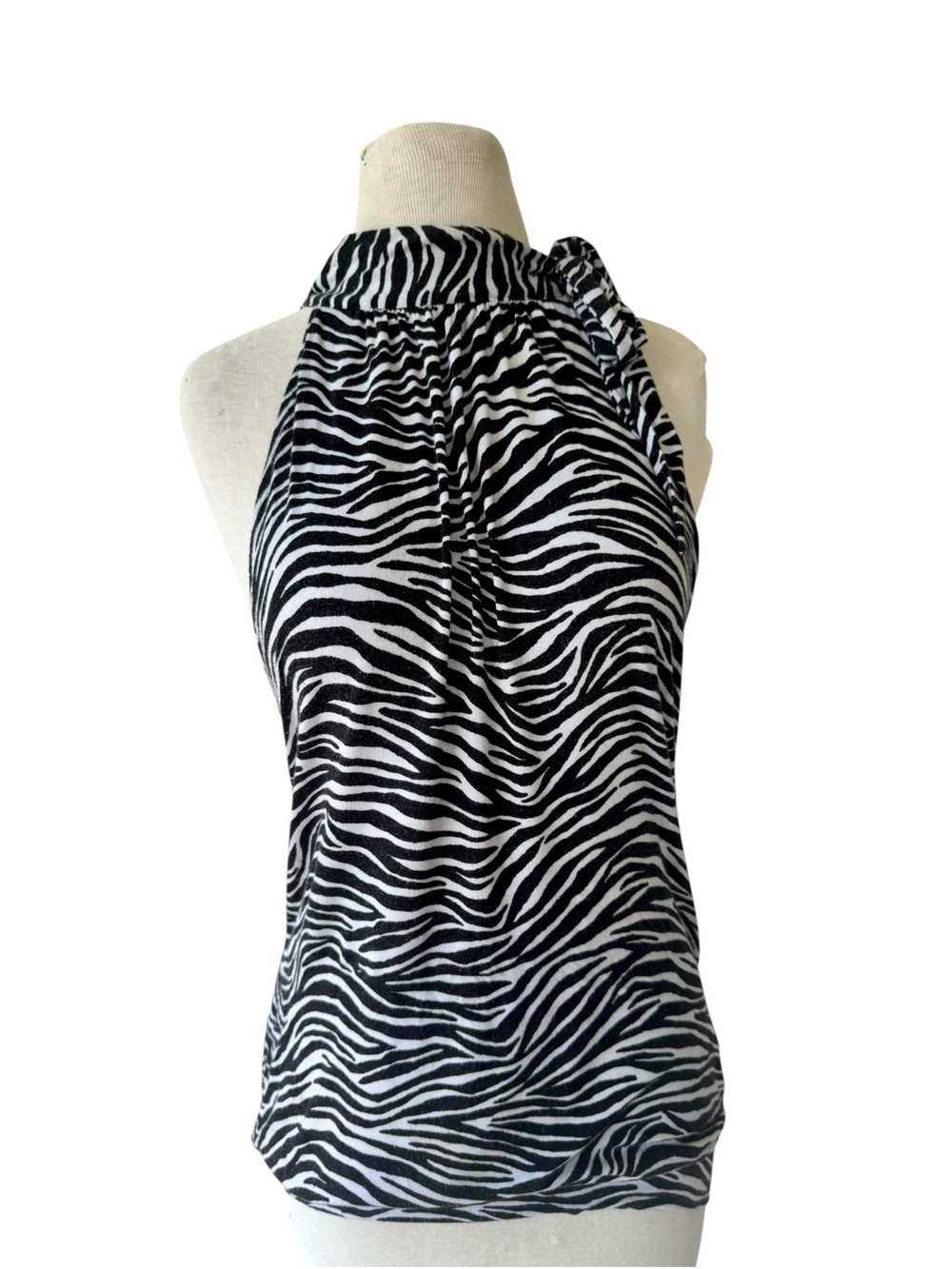Vtg Michael Kors Zebra Print Black & White Knit Tie Neck Sz S Mobwife Y2k